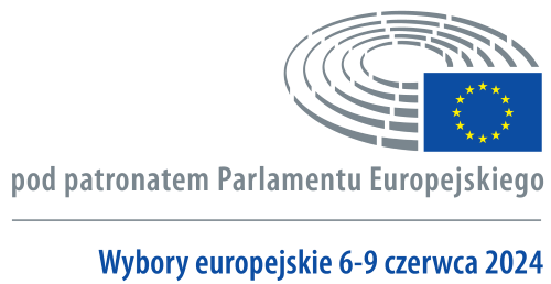 logo parlamentu europejskiego pod patronatem parlamentu europejskiego wybory europejskie 6-9 czerwca 2024